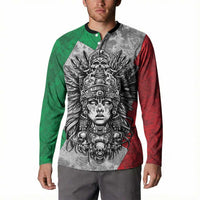 Mexico Aztec Warrior Goddess Button Sweatshirt Aztec Tribal Skull Tricolor Armor