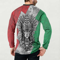 Mexico Aztec Warrior Goddess Button Sweatshirt Aztec Tribal Skull Tricolor Armor