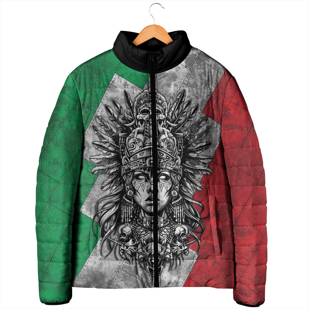 Mexico Aztec Warrior Goddess Padded Jacket Aztec Tribal Skull Tricolor Armor