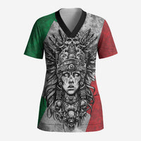 Mexico Aztec Warrior Goddess Scrub Top Aztec Tribal Skull Tricolor Armor