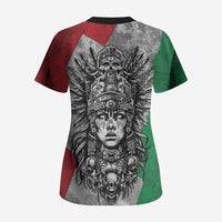 Mexico Aztec Warrior Goddess Scrub Top Aztec Tribal Skull Tricolor Armor