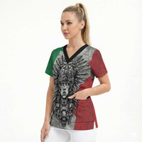 Mexico Aztec Warrior Goddess Scrub Top Aztec Tribal Skull Tricolor Armor