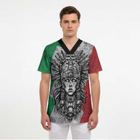Mexico Aztec Warrior Goddess Scrub Top Aztec Tribal Skull Tricolor Armor