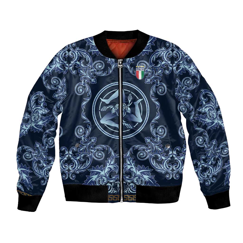 Custom Italy Football 2026 Bomber Jacket Italian Trinacria Blue Baroque Design