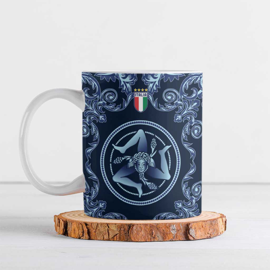Custom Italy Football 2026 Ceramic Mug Italian Trinacria Blue Baroque Design