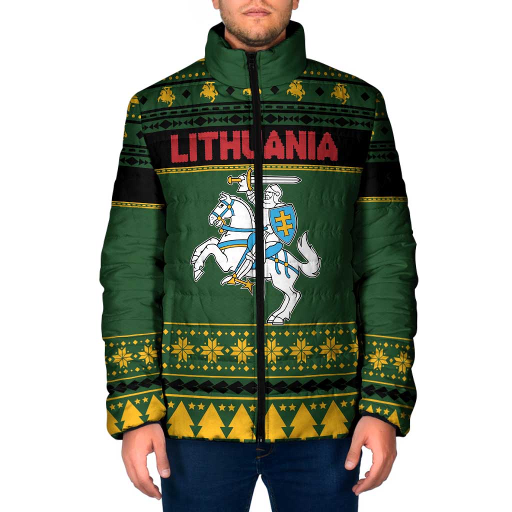 Lithuania Christmas Padded Jacket Coat Of Arms Linksmu Kaledu - Wonder Print Shop