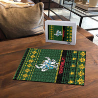 Green Lithuania Christmas jigsaw puzzle with coat-of-arms knight and yellow border, 300 pcs