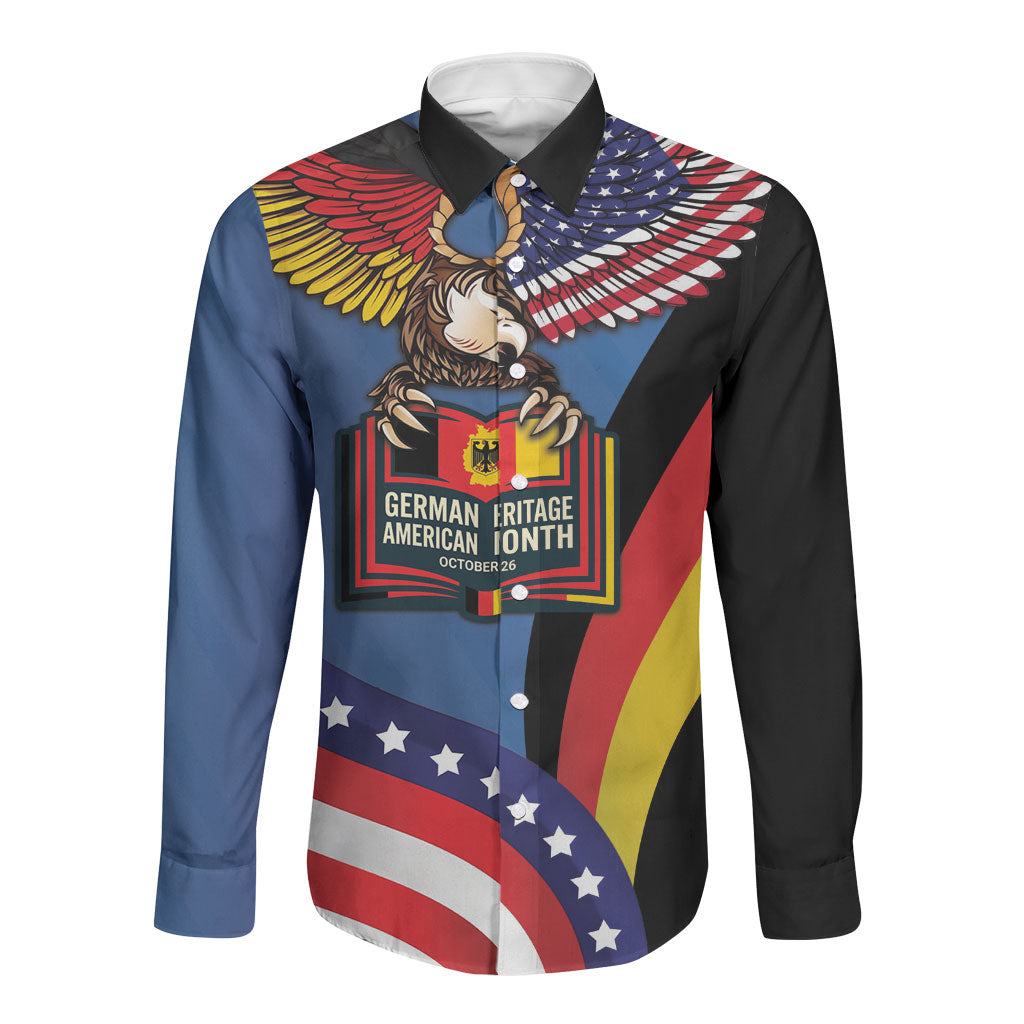 German American Heritage Month Long Sleeve Button Shirt German Roots American Wings
