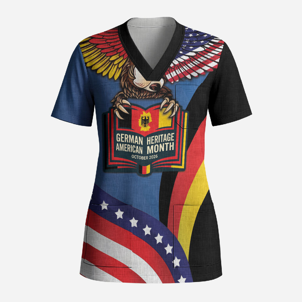 German American Heritage Month Scrub Top German Roots American Wings