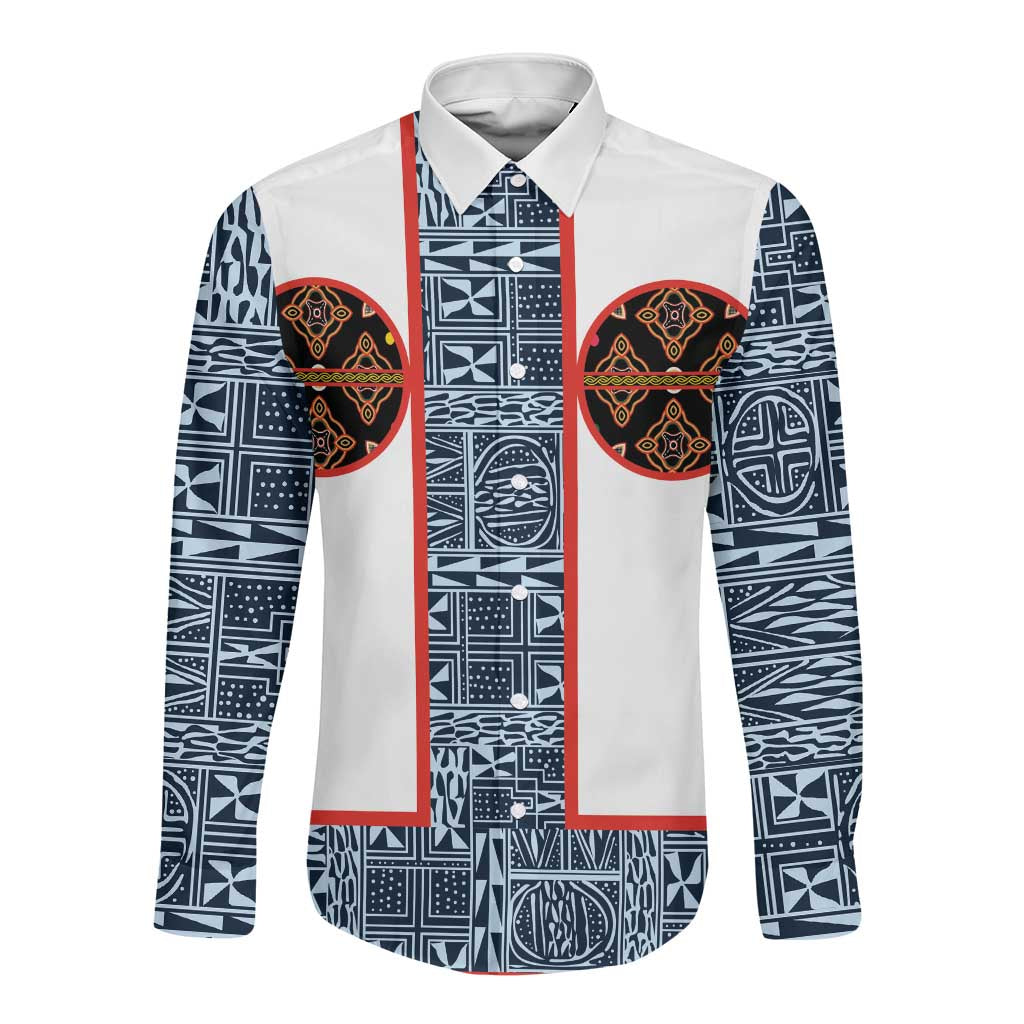 Cameroon Traditional Toghu Pattern Long Sleeve Button Shirt African Tribal Ndop Geometric Design