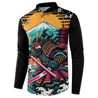 Japanese Samurai Warrior Mount Fuji Button Sweatshirt Katana Japanese Wave Cherry Blossom Art