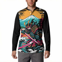 Japanese Samurai Warrior Mount Fuji Button Sweatshirt Katana Japanese Wave Cherry Blossom Art