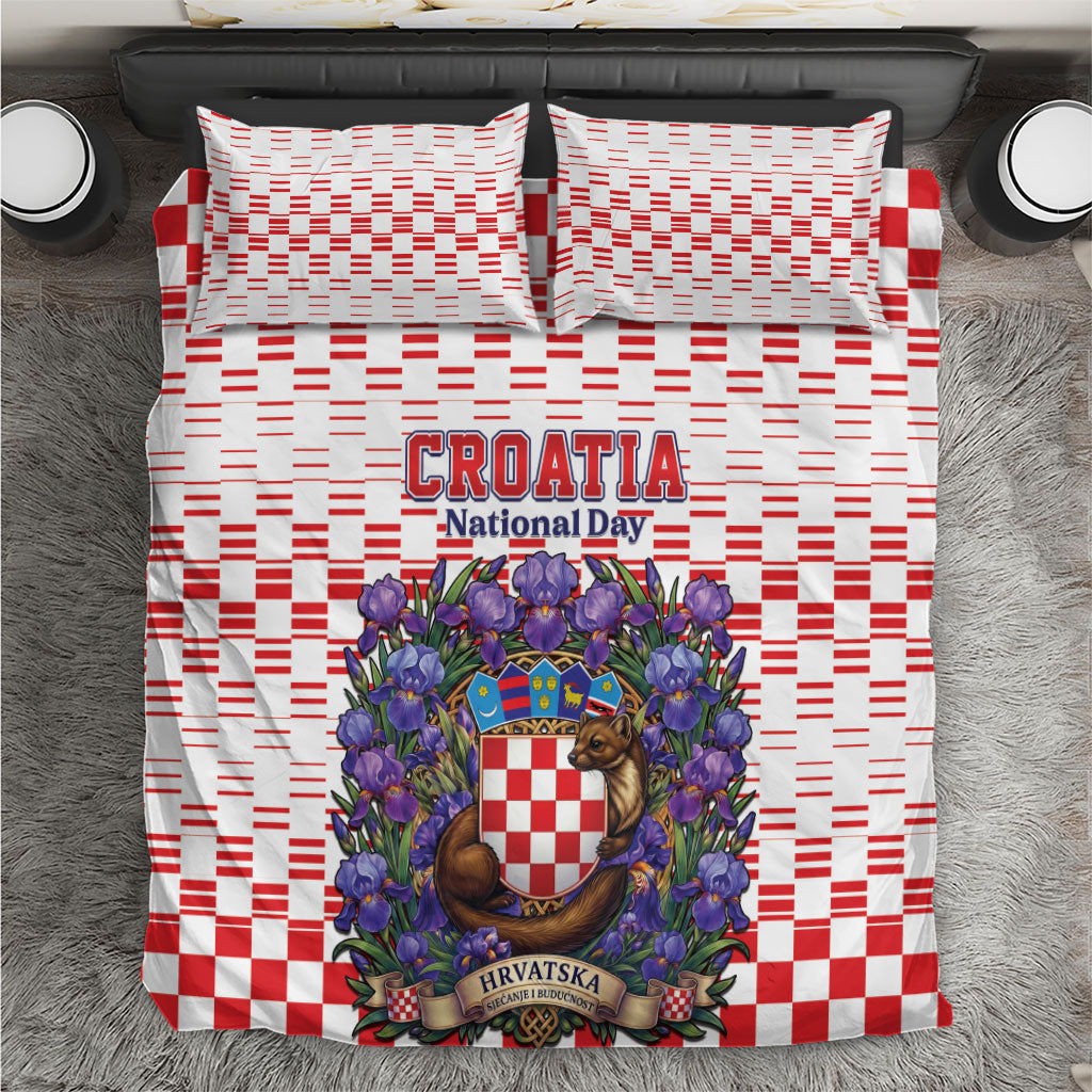 Croatia National Day Bedding Set Croatian Kuna Heritage Iris Floral