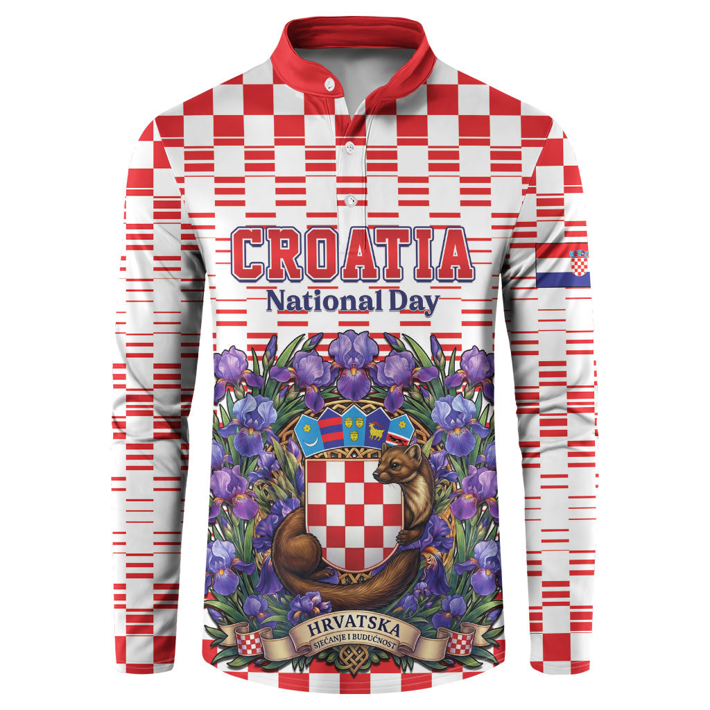 Personalized Croatia National Day Button Sweatshirt Croatian Kuna Heritage Iris Floral