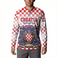 Personalized Croatia National Day Button Sweatshirt Croatian Kuna Heritage Iris Floral