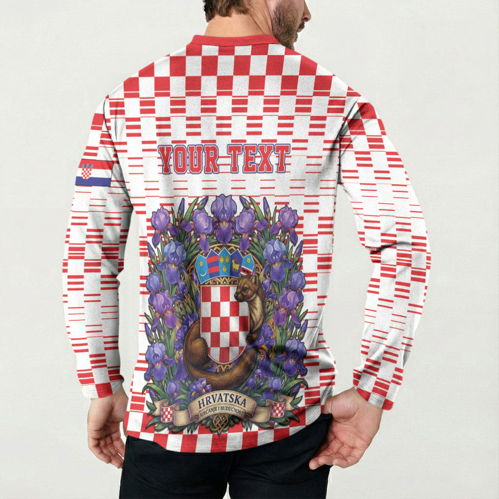Personalized Croatia National Day Button Sweatshirt Croatian Kuna Heritage Iris Floral