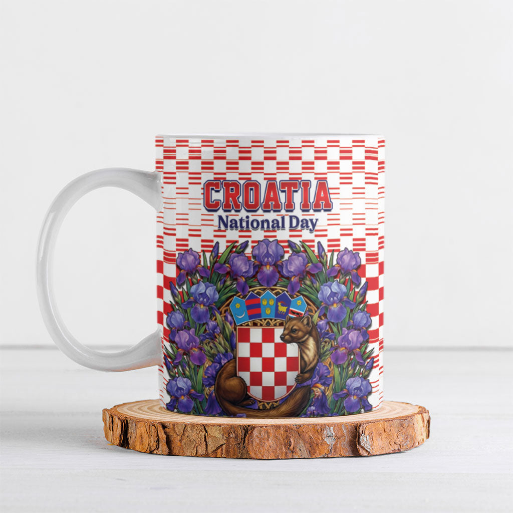 Personalized Croatia National Day Ceramic Mug Croatian Kuna Heritage Iris Floral