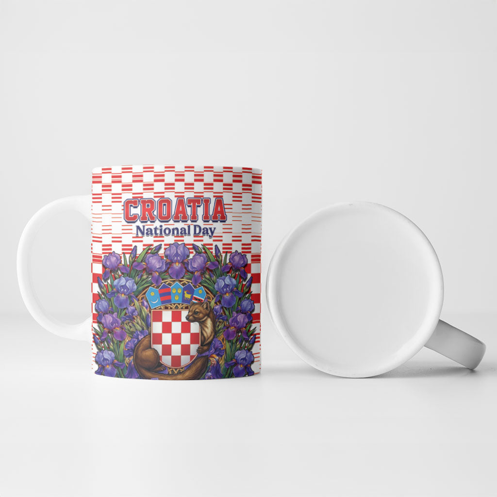 Personalized Croatia National Day Ceramic Mug Croatian Kuna Heritage Iris Floral
