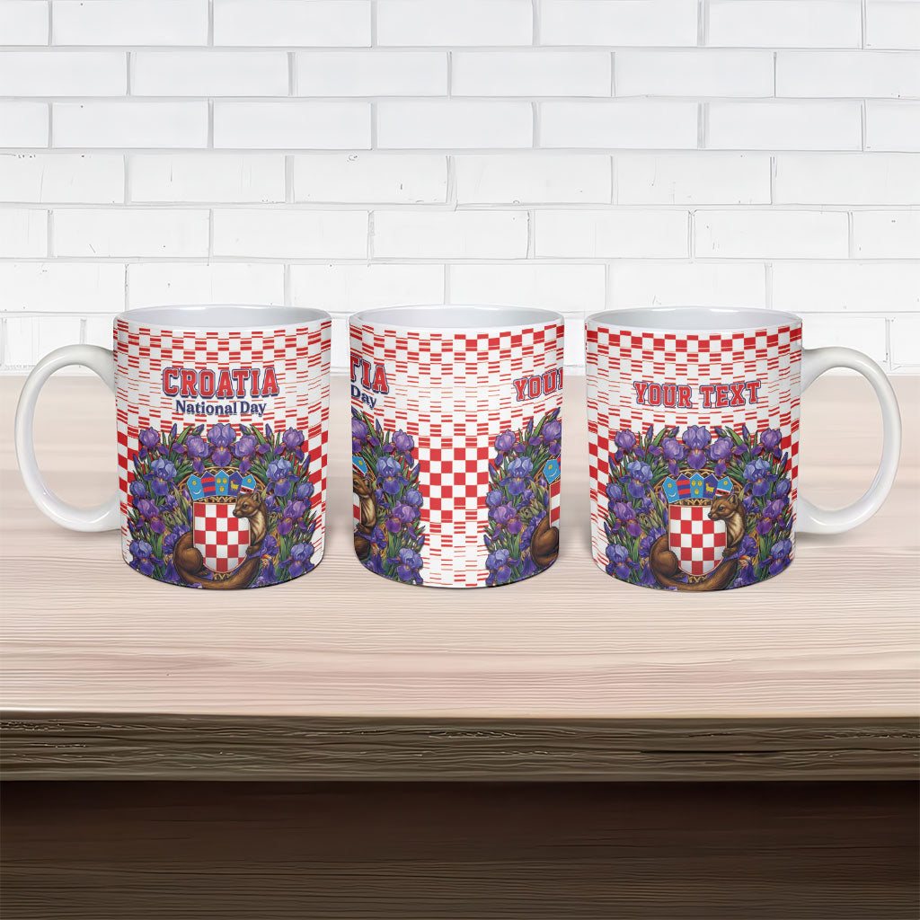 Personalized Croatia National Day Ceramic Mug Croatian Kuna Heritage Iris Floral