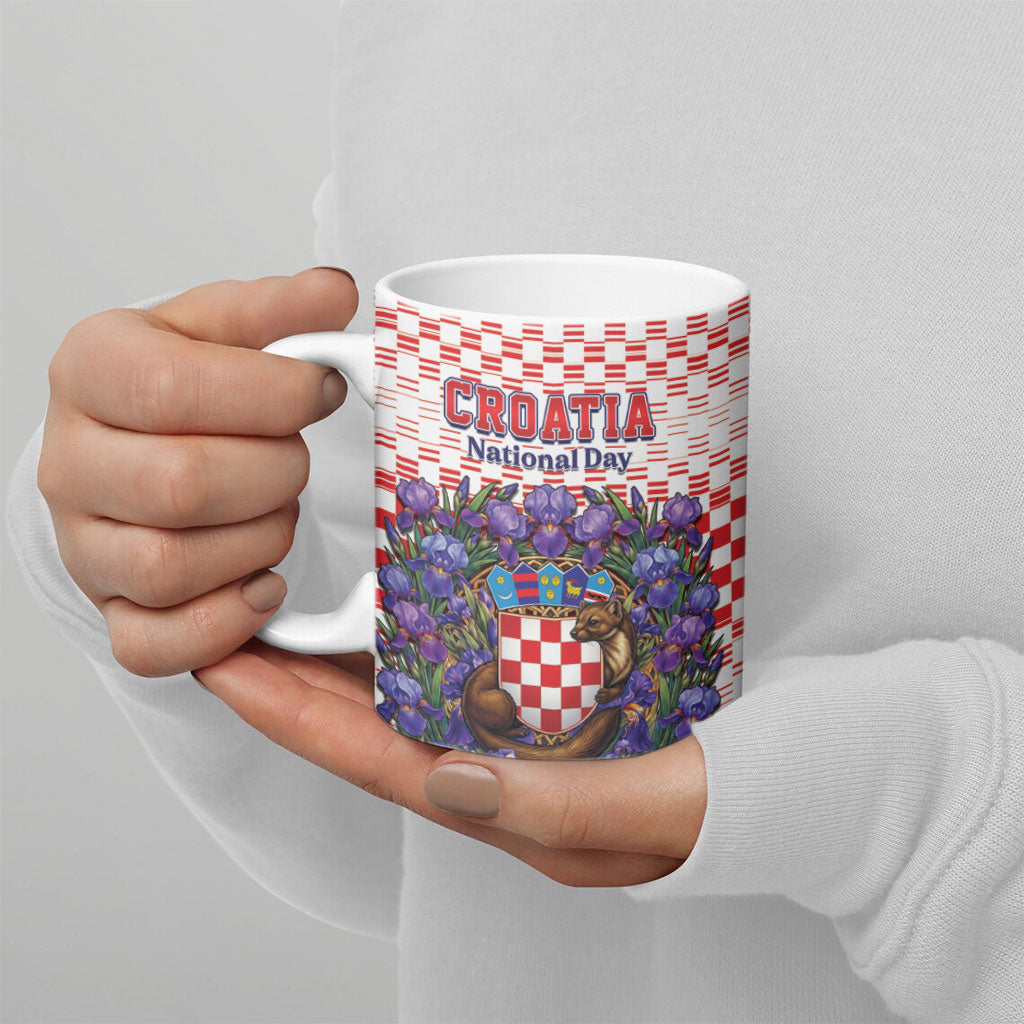 Personalized Croatia National Day Ceramic Mug Croatian Kuna Heritage Iris Floral