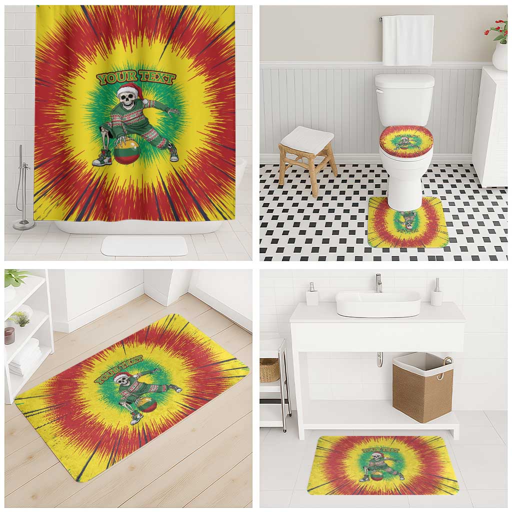 Lithuania Christmas Tie Dye Bathroom Set Skeleton Basketball Slam Dunk Santa Hat - Wonder Print Shop