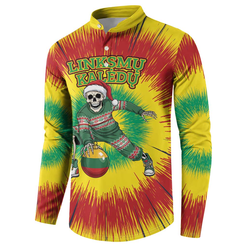 Personalized Lithuania Christmas Tie Dye Button Sweatshirt Skeleton Basketball Slam Dunk Santa Hat LT19