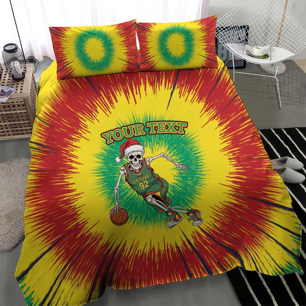 Lithuania Christmas Tie Dye Bedding Set Skeleton Basketball Slam Dunk - Wonder Print Shop