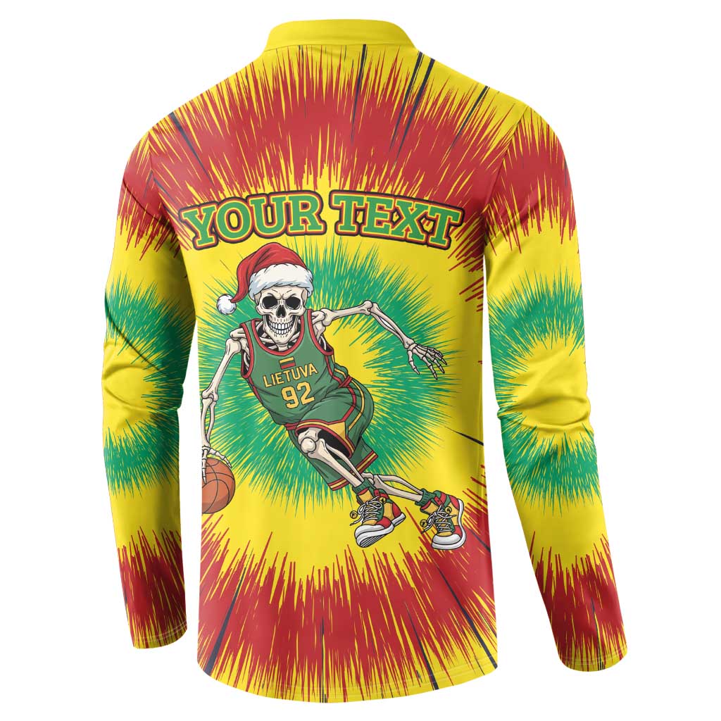 Personalized Lithuania Christmas Tie Dye Button Sweatshirt Skeleton Basketball Slam Dunk LT19