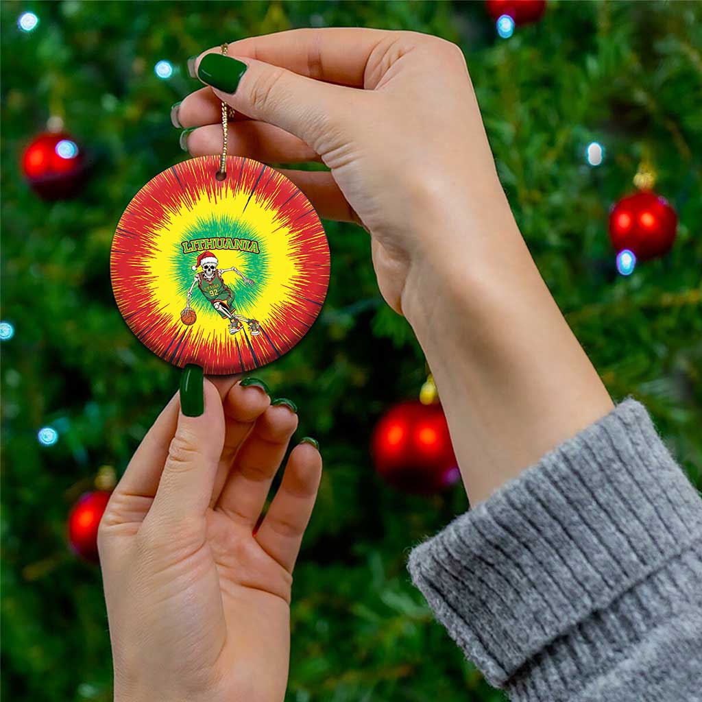 Lithuania Christmas Tie Dye Ceramic Ornament Skeleton Basketball Slam Dunk - Wonder Print Shop