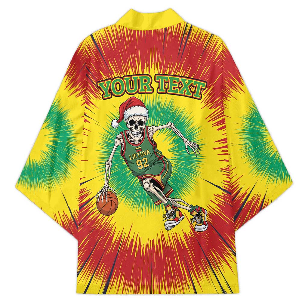 Personalized Lithuania Christmas Tie Dye Kimono Skeleton Basketball Slam Dunk LT19