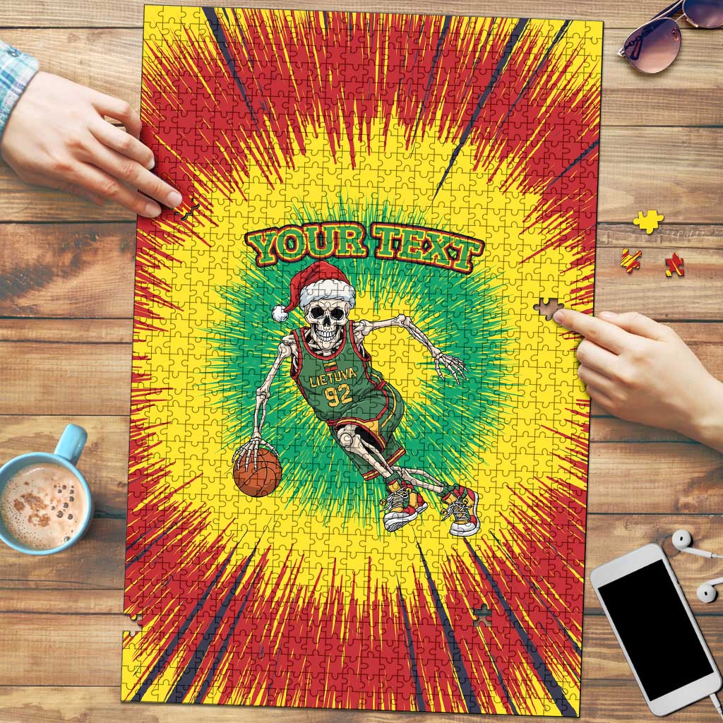 Lithuania Christmas Tie Dye Puzzle Skeleton Basketball Slam Dunk - Wonder Print Shop