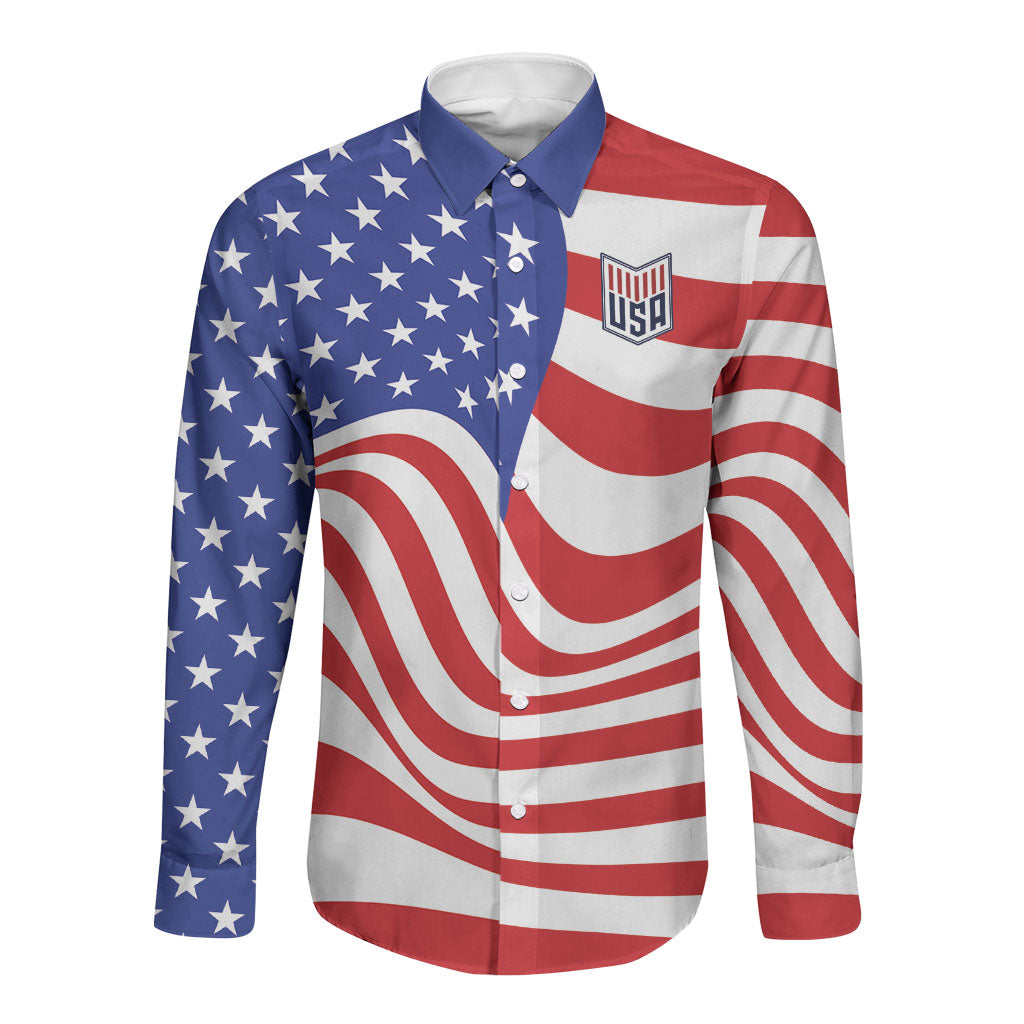 Custom United States Soccer Long Sleeve Button Shirt USA Stars and Stripes Style