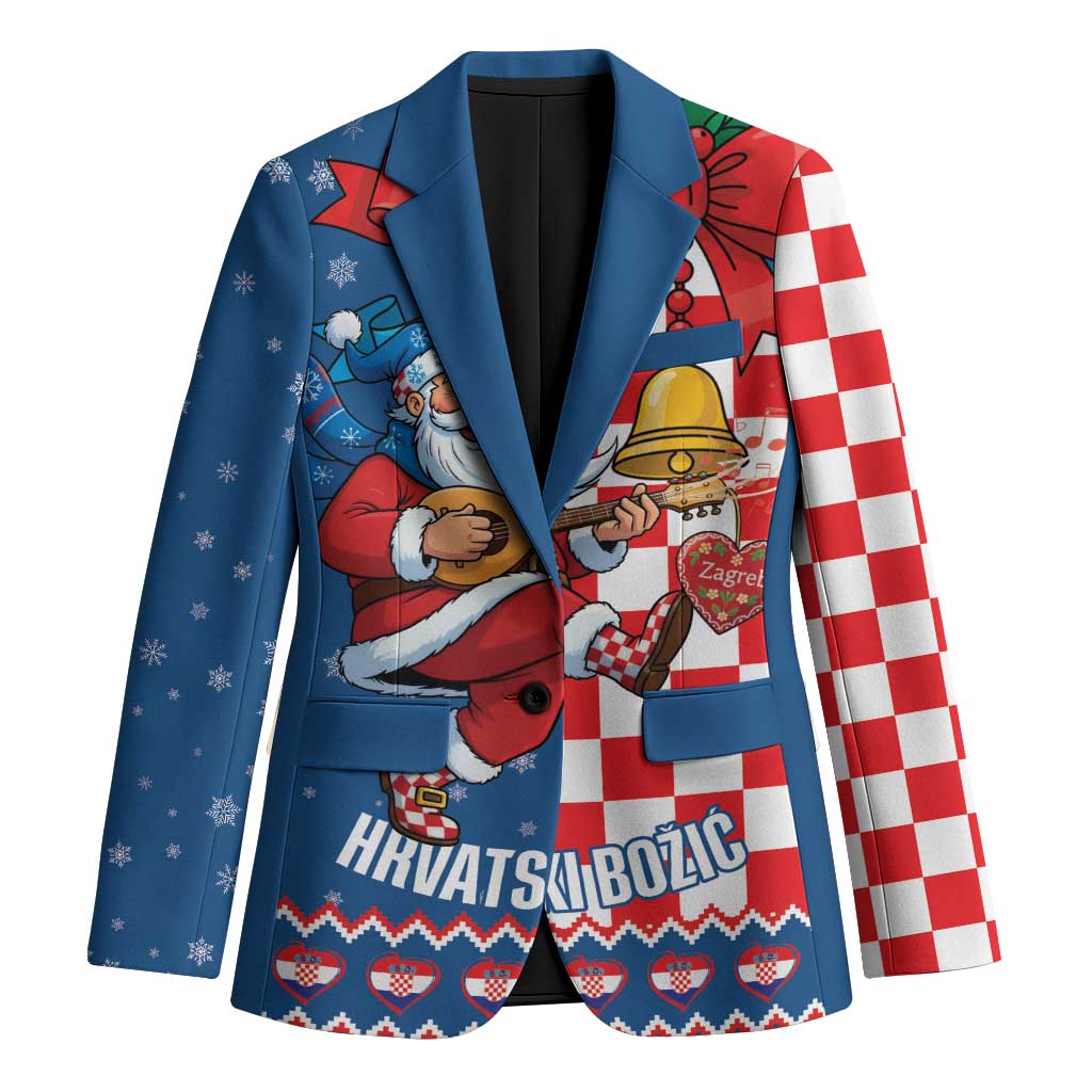 Funny Croatia Ugly Christmas Blazer Checkerboard Flag Santa Zagreb Design - Wonder Print Shop