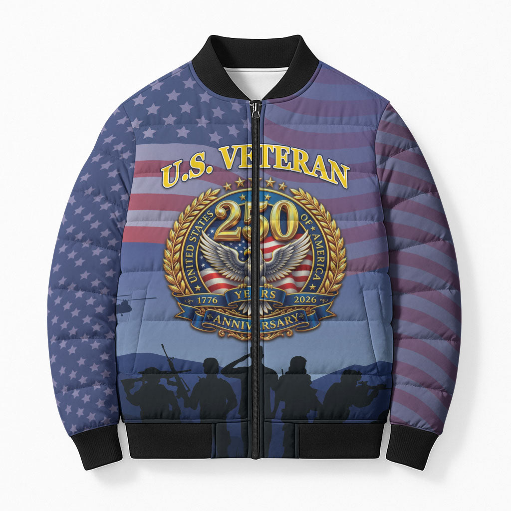 Veterans Day American 250th Anniversary Personalized Bomber Puffer Jacket Patriotic Eagle American History
