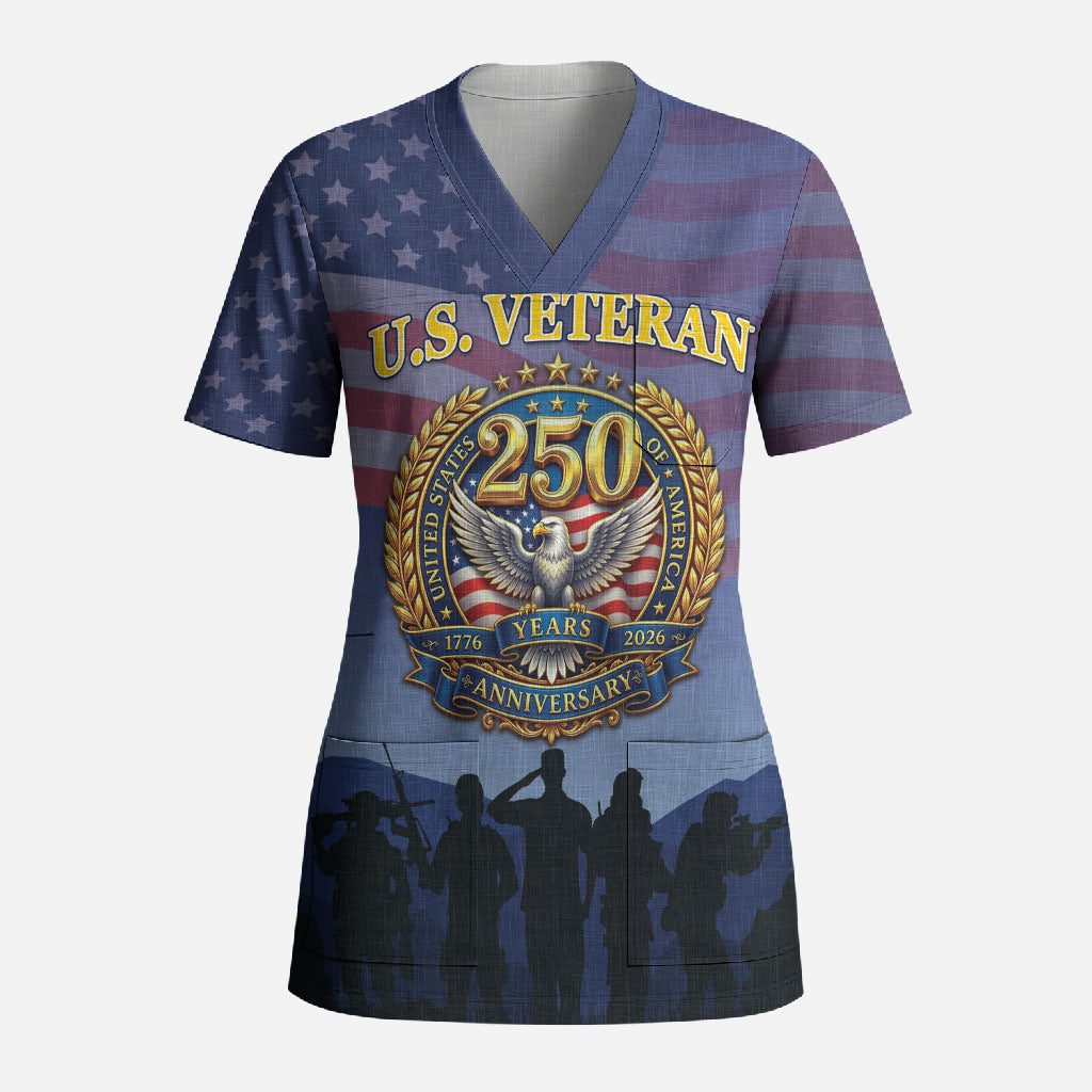 Veterans Day American 250th Anniversary Personalized Scrub Top Patriotic Eagle American History