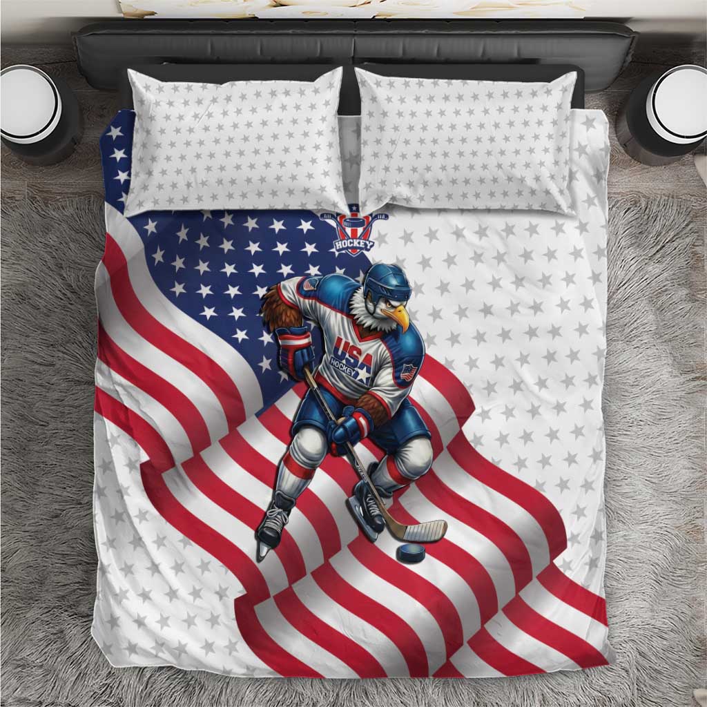 USA Ice Hockey Bedding Set Eagle Mascot Stars and Stripes Design