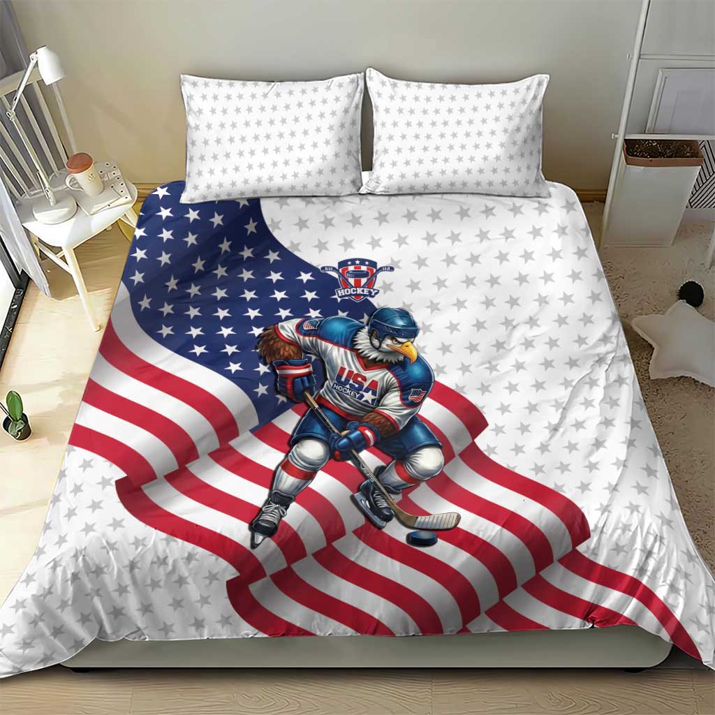 USA Ice Hockey Bedding Set Eagle Mascot Stars and Stripes Design
