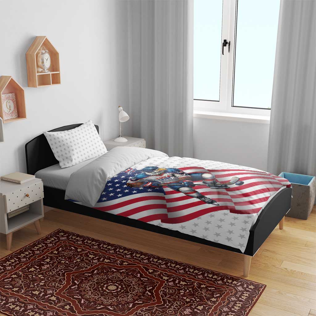 USA Ice Hockey Bedding Set Eagle Mascot Stars and Stripes Design