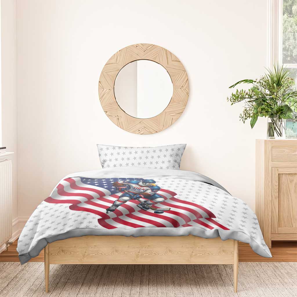 USA Ice Hockey Bedding Set Eagle Mascot Stars and Stripes Design