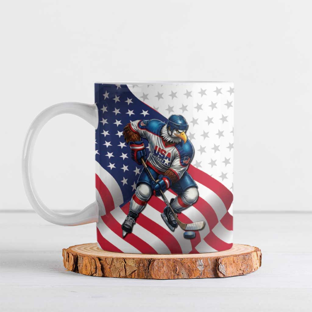 Custom USA Ice Hockey Ceramic Mug Eagle Mascot Stars and Stripes Design