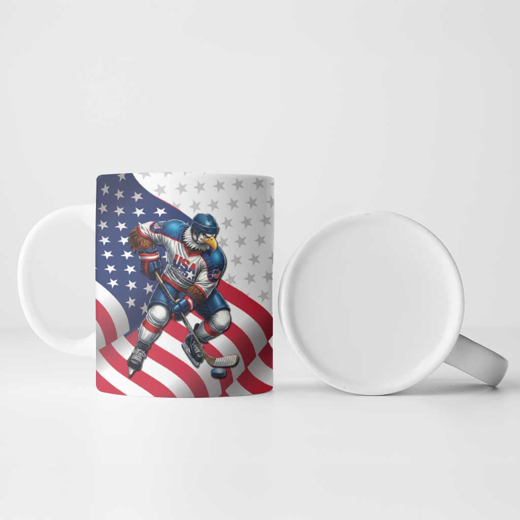 Custom USA Ice Hockey Ceramic Mug Eagle Mascot Stars and Stripes Design