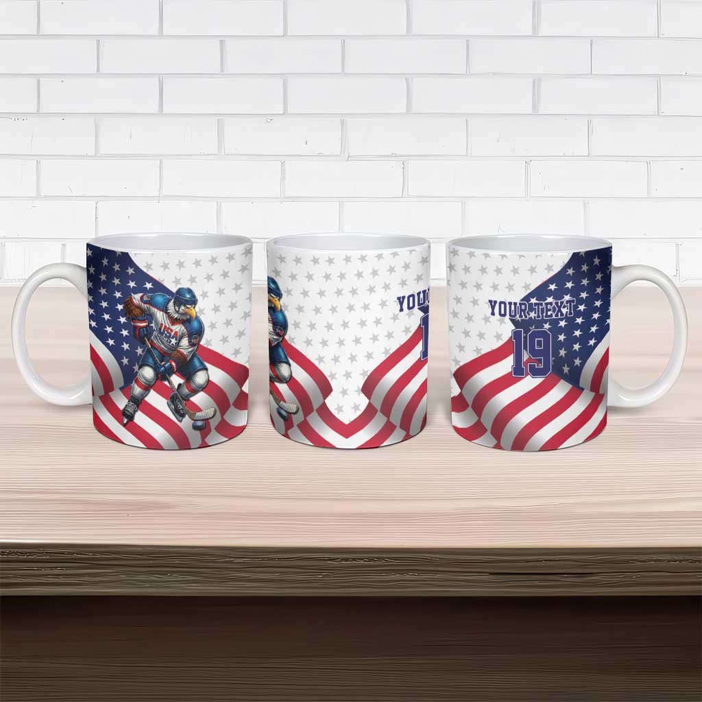 Custom USA Ice Hockey Ceramic Mug Eagle Mascot Stars and Stripes Design