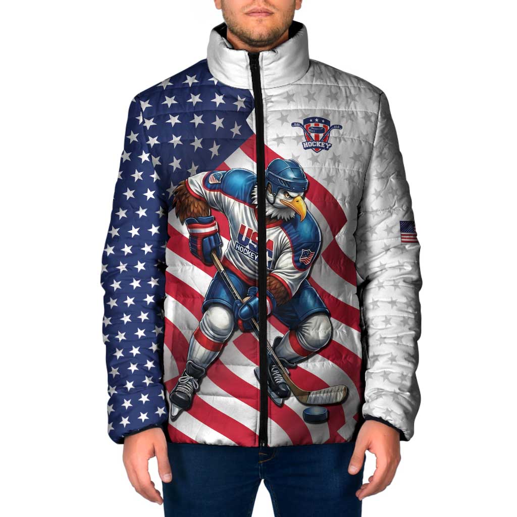 Custom USA Ice Hockey Padded Jacket Eagle Mascot Stars and Stripes Design