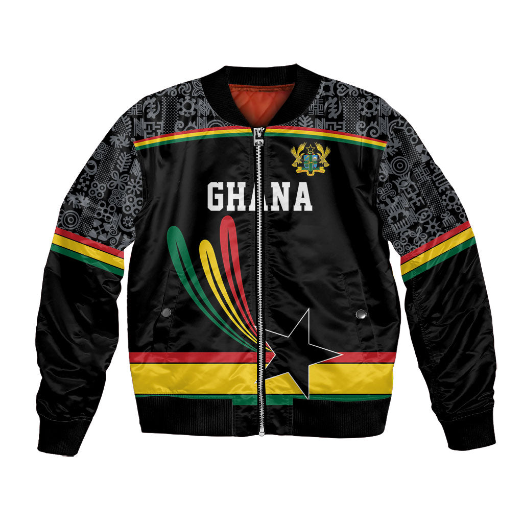 Custom World Football 2026 Ghana Bomber Jacket Black Star Adinkra Heritage Black Version