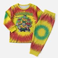 Personalized Lithuania Christmas Pajama Set Skeleton Rugby Tie Dye Vintage - Wonder Print Shop