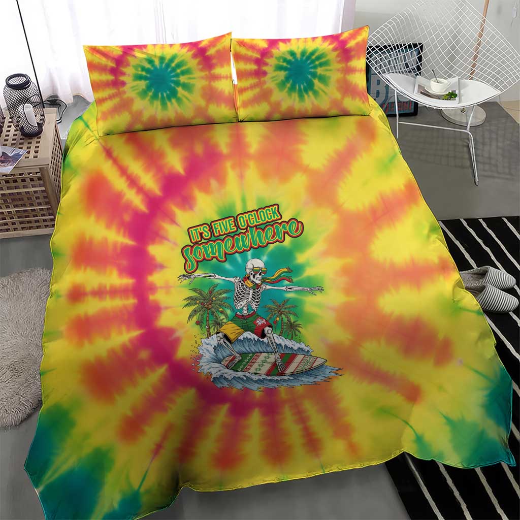 Tie-Dye Skeleton Surfing Lithuania Bedding Set It’s 5 O’Clock Somewhere - Wonder Print Shop