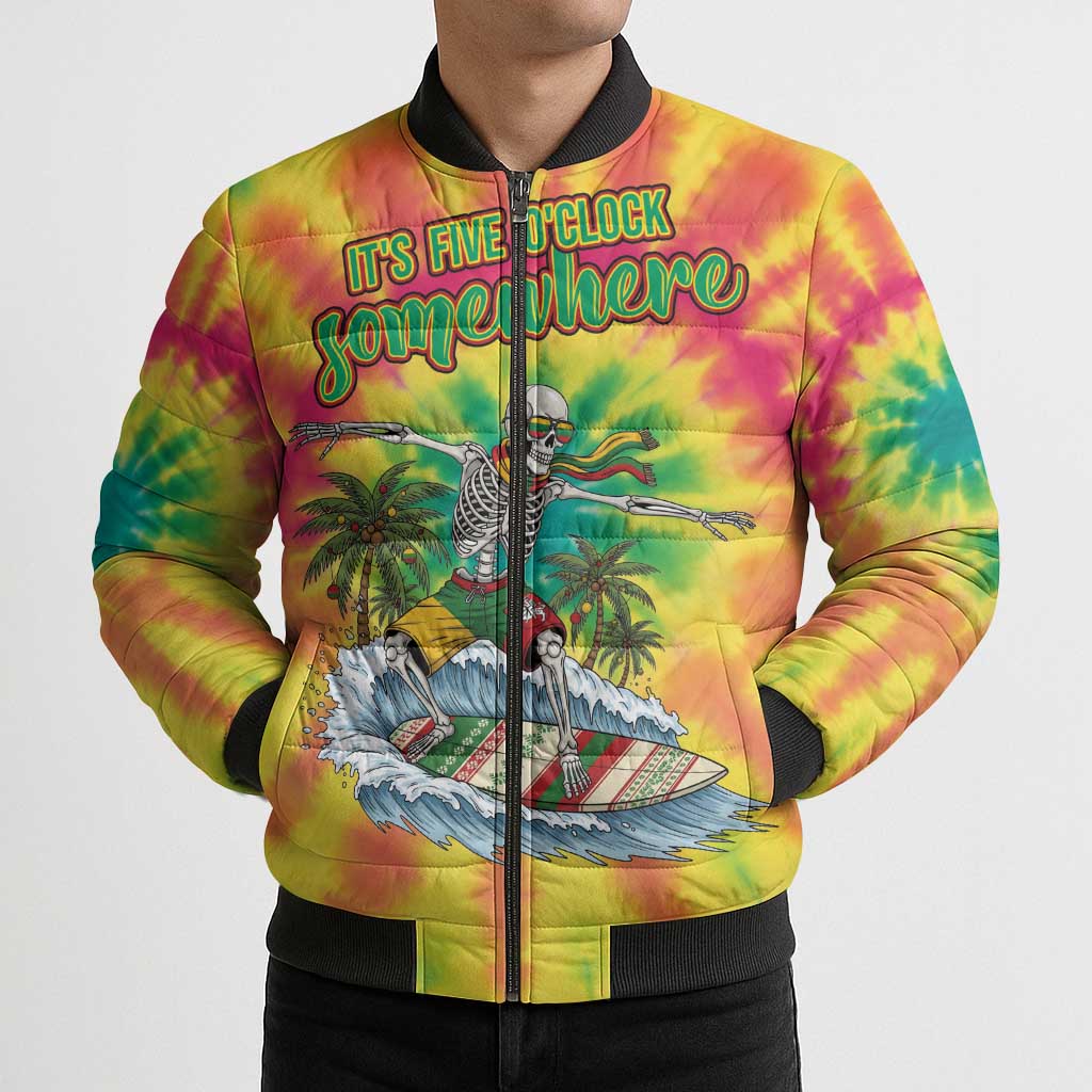 Tie-Dye Skeleton Surfing Lithuania Bomber Puffer Jacket It’s 5 O’Clock Somewhere - Wonder Print Shop