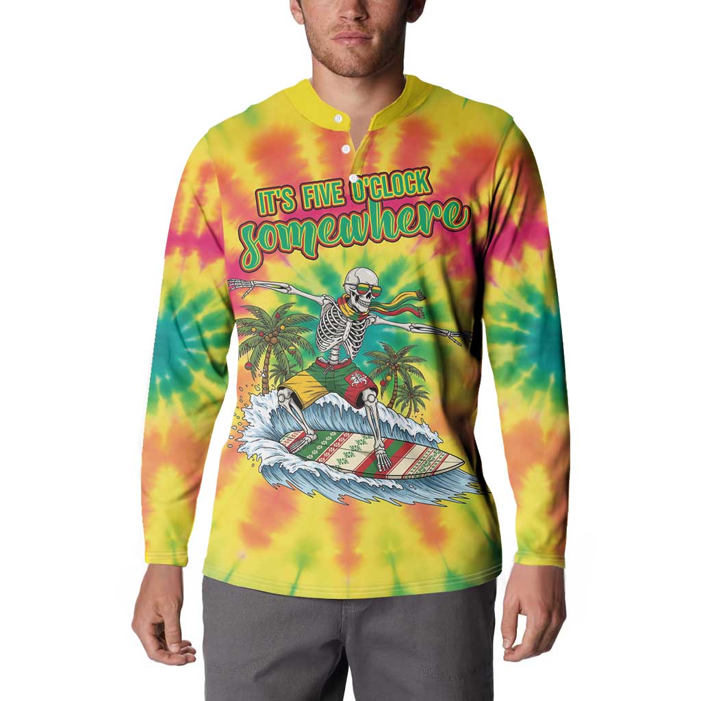 Tie-Dye Skeleton Surfing Lithuania Button Sweatshirt It’s 5 O’Clock Somewhere - Wonder Print Shop