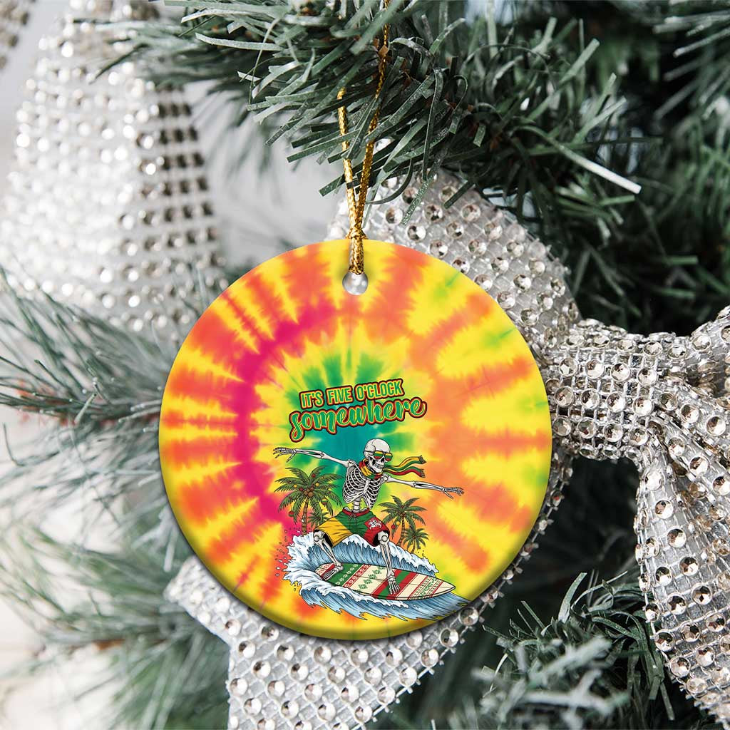 Tie-Dye Skeleton Surfing Lithuania Ceramic Ornament Its 5 OClock Somewhere LT19