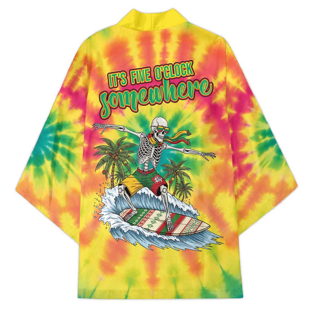 Tie-Dye Skeleton Surfing Lithuania Kimono It’s 5 O’Clock Somewhere - Wonder Print Shop